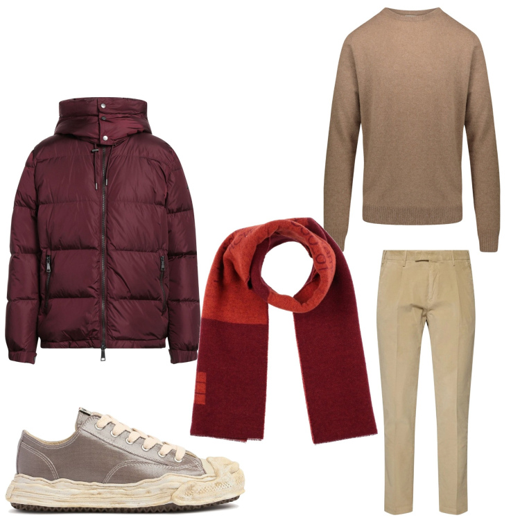 Outfit uomo - I love winter. Stile Casual per Tutti i giorni. Abbinamento con sciarpe, piumini, maglieria, sneakers, pantaloni.