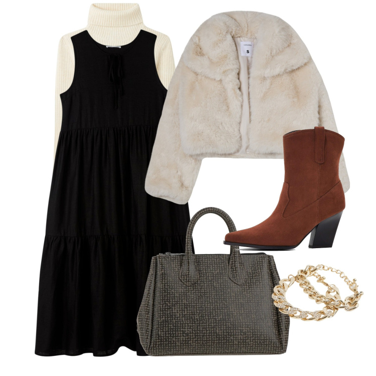 Outfit donna - Con il dolcevita sotto. Stile Urban per Tutti i giorni. Abbinamento con stivaletti texani, borse a mano, blazer, vestiti senza maniche, braccialetti, maglieria.