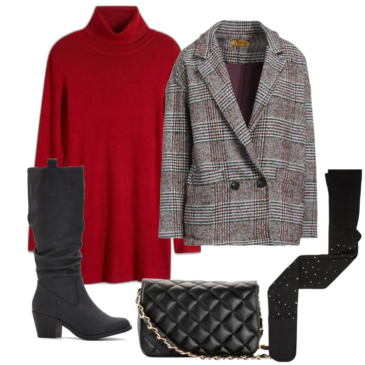Outfit donna - Principe di Galles. Stile Bon Ton per Ufficio. Abbinamento con stivali, borse a tracolla, vestiti corti, blazer, collant.