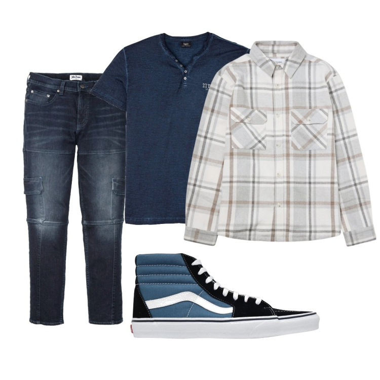 Outfit uomo - Total look #2039947. Stile Casual per Tutti i giorni. Abbinamento con jeans slim fit, t-shirt, sneakers, cappotti.