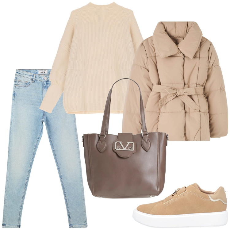 Outfit donna - Total look #2039978. Stile Basic per Tutti i giorni. Abbinamento con borse a mano, sneakers, jeans skinny, piumini, maglieria.