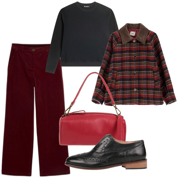 Outfit donna - Pomeriggio. Stile Bon Ton per Tutti i giorni. Abbinamento con pantaloni, scarpe stringate, borse a mano, blazer, felpe.