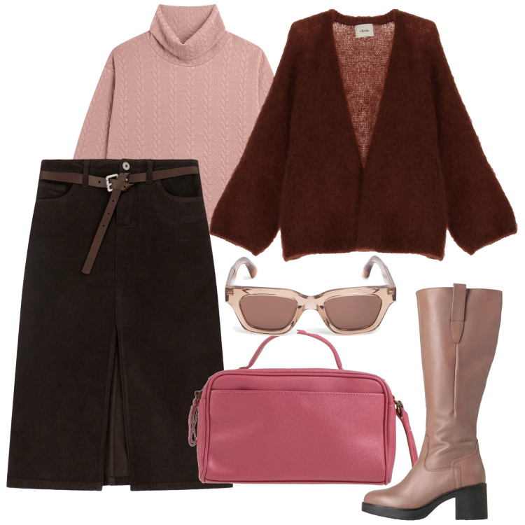 Outfit donna - Signorilità. Stile Bon Ton per Tutti i giorni. Abbinamento con borse a mano, stivali, maglieria, cardigans, gonne, occhiali da sole.