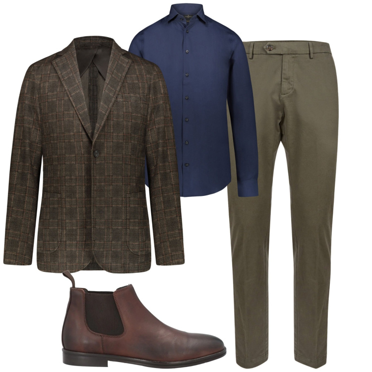 Outfit uomo - City. Stile Urban per Tutti i giorni. Abbinamento con stivali e stivaletti, giacche, camicie, pantaloni chino.