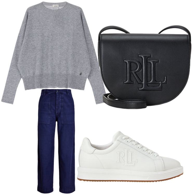 Outfit donna - Aperitivo. Stile Trendy per Tutti i giorni. Abbinamento con pullovers, sneakers, borse a tracolla, pantaloni.