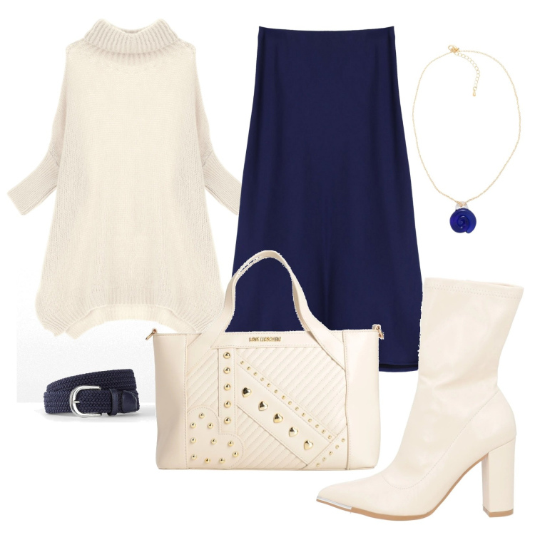 Outfit donna - Total look #2040026. Stile Trendy per Ufficio. Abbinamento con cinture, stivaletti, borse a mano, collane, gonne longuette, maglieria.