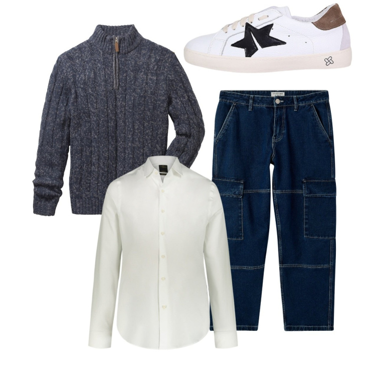 Outfit uomo - City. Stile Casual per Tutti i giorni. Abbinamento con maglieria, jeans, sneakers, camicie.