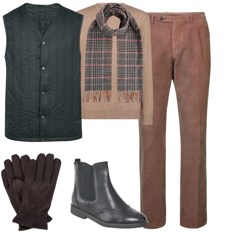 Outfit uomo - City. Stile Urban per Tutti i giorni. Abbinamento con stivali e stivaletti, pantaloni, maglieria, piumini, guanti, sciarpe.