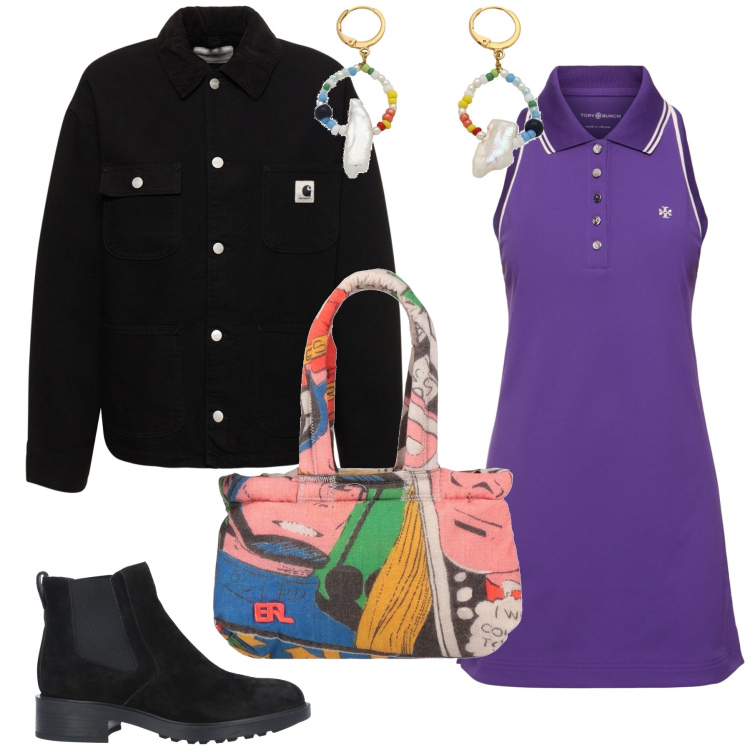 Outfit donna - Sognando primavera. Stile Trendy per Tutti i giorni. Abbinamento con stivaletti, orecchini, borse a mano, cappotti, vestiti senza maniche.