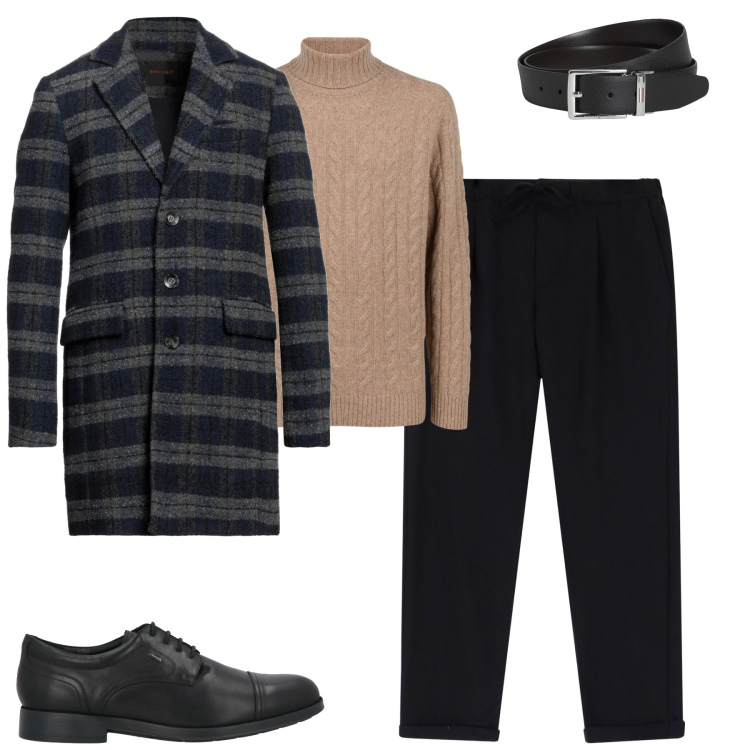 Outfit uomo - City. Stile Trendy per Tutti i giorni. Abbinamento con cinture, cappotti, scarpe stringate, pantaloni, maglieria.