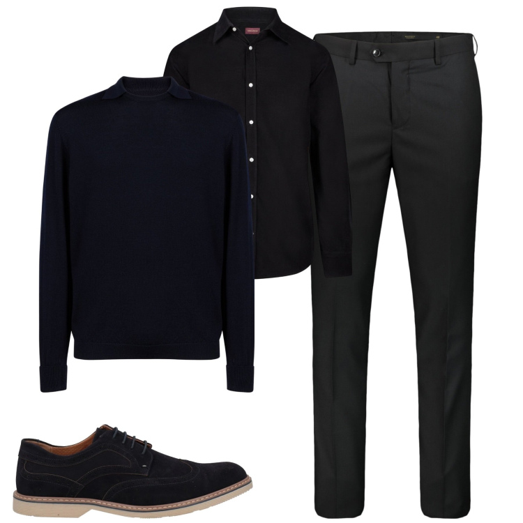 Outfit uomo - Black. Stile Urban per Tutti i giorni. Abbinamento con scarpe stringate, maglieria, camicie, pantaloni.