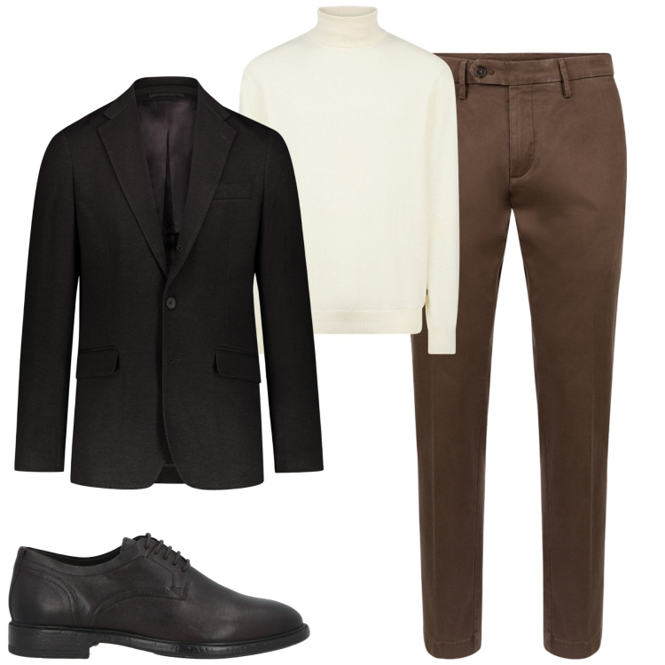 Outfit uomo - City. Stile Business/Elegante per Tutti i giorni. Abbinamento con scarpe stringate, pantaloni chino, giacche, maglieria.