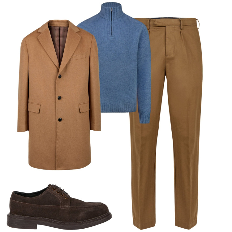 Outfit uomo - City. Stile Urban per Tutti i giorni. Abbinamento con cappotti, pantaloni, maglieria, scarpe stringate.