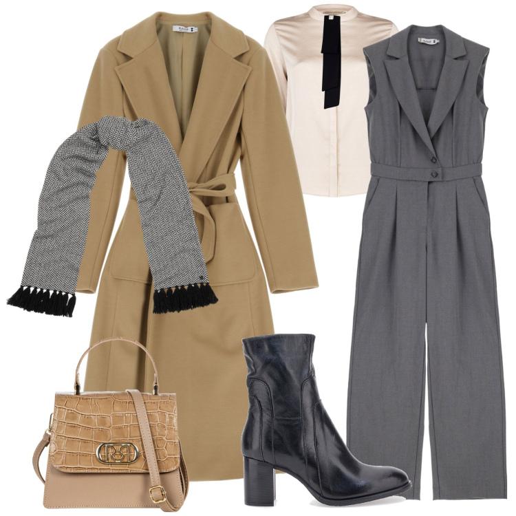 Outfit donna - Jumpsuite. Stile Casual chic per Tutti i giorni. Abbinamento con tute, cappotti, borse a mano, camicie, sciarpe, stivaletti.
