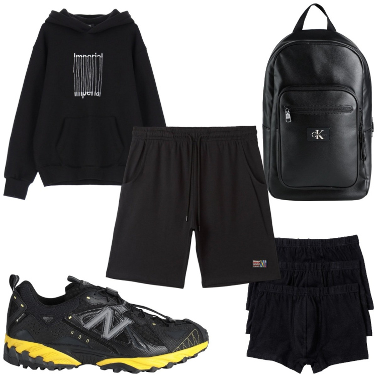 Outfit uomo - Total look #2040238. Stile Trendy per Sport. Abbinamento con boxer, borse sportive, sneakers, bermuda, felpe con cappuccio.