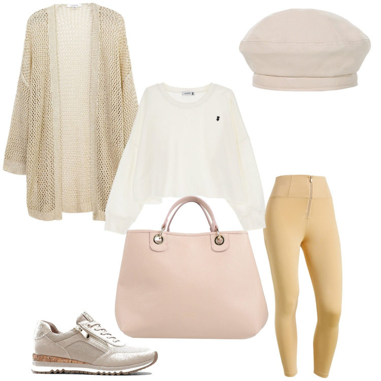 Outfit donna - Con calma. Stile Basic per Tutti i giorni. Abbinamento con sneakers, borse a mano, kimono, felpe, pantaloni skinny, cappelli e berretti.