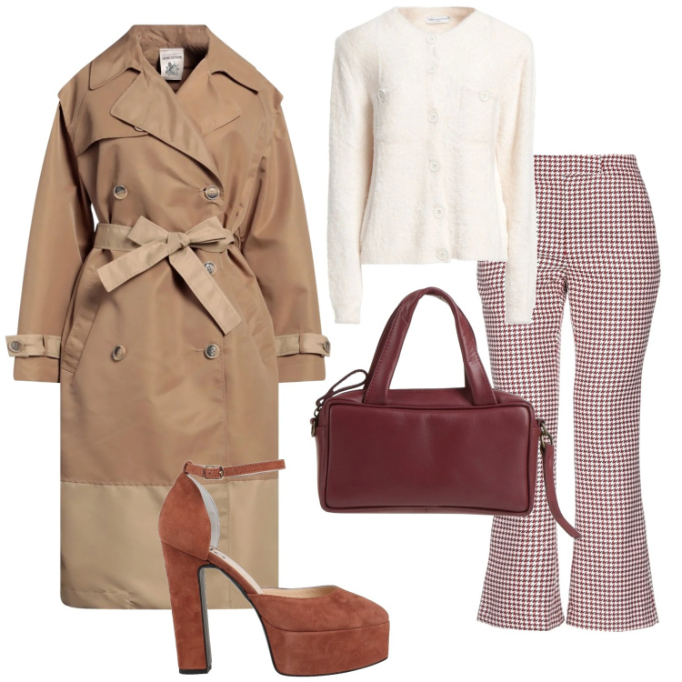 Outfit donna - In saldo pensando alla primavera. Stile Bon Ton per Tutti i giorni. Abbinamento con pantaloni, décolleté, trench, cardigans, borse a mano.