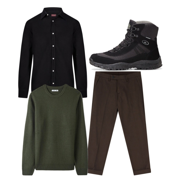 Outfit uomo - City. Stile Casual per Tutti i giorni. Abbinamento con stivali e stivaletti, maglieria, pantaloni chino, camicie.