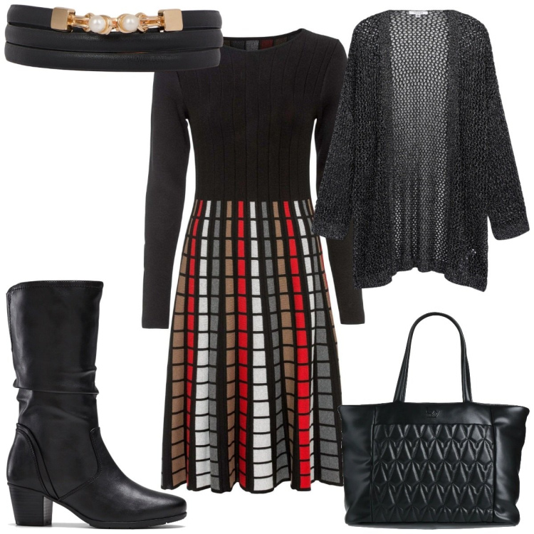 Outfit donna - Total look #2040260. Stile Trendy per Tutti i giorni. Abbinamento con vestiti, stivali, borse a mano, kimono, cinture.