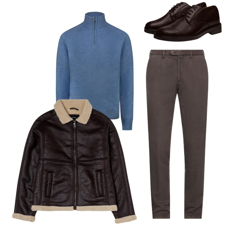 Outfit uomo - City. Stile Casual per Tutti i giorni. Abbinamento con pantaloni, giacche, scarpe stringate, maglieria.