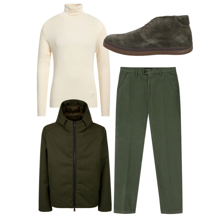 Outfit uomo - City. Stile Casual per Tutti i giorni. Abbinamento con maglieria, stivali e stivaletti, pantaloni chino, giacche.