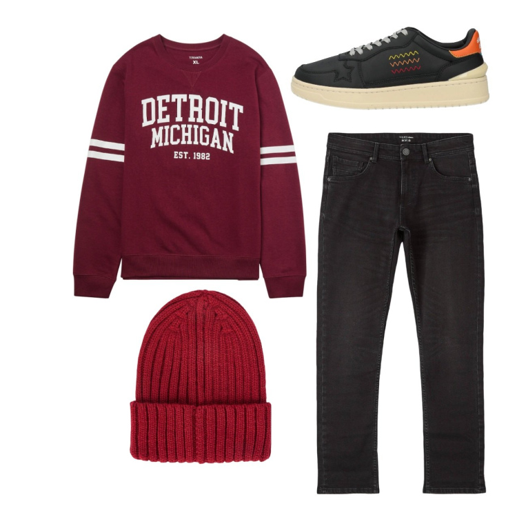 Outfit uomo - City. Stile Urban per Tutti i giorni. Abbinamento con sneakers, jeans, felpe, berretti.