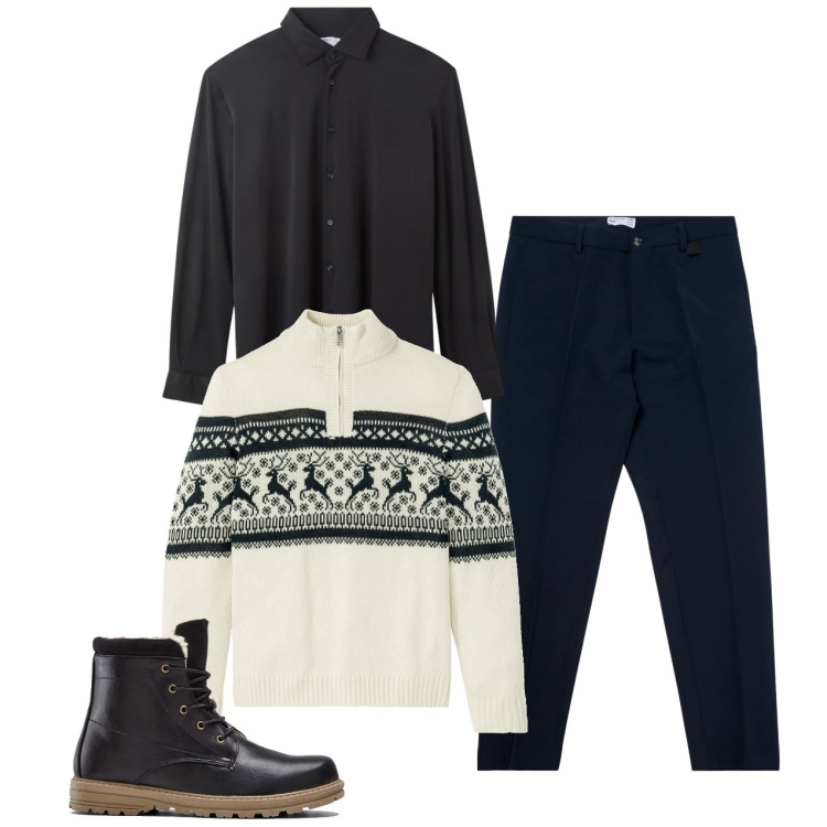 Outfit uomo - City. Stile Casual per Tutti i giorni. Abbinamento con maglieria, stivali e stivaletti, pantaloni chino, camicie.