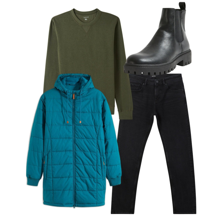 Outfit uomo - City. Stile Casual per Tutti i giorni. Abbinamento con giacche, jeans, felpe, stivali e stivaletti.