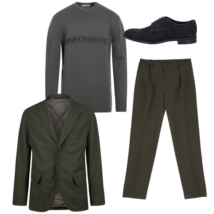 Outfit uomo - City. Stile Trendy per Serata speciale. Abbinamento con pullovers, scarpe stringate, pantaloni, giacche.