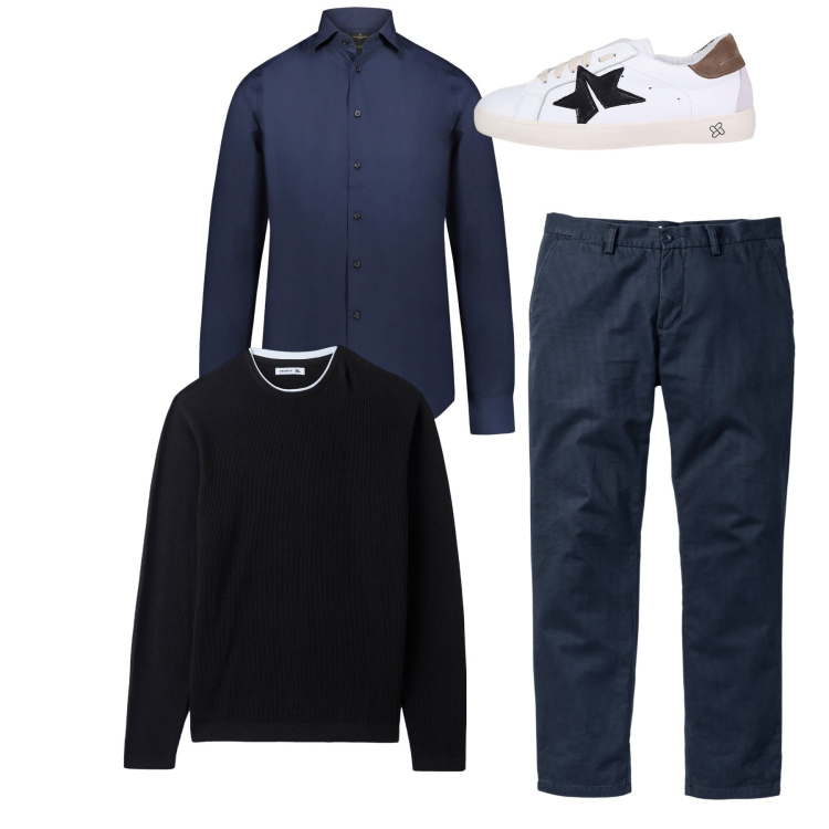 Outfit uomo - City. Stile Casual per Tutti i giorni. Abbinamento con pantaloni chino, maglieria, sneakers, camicie.