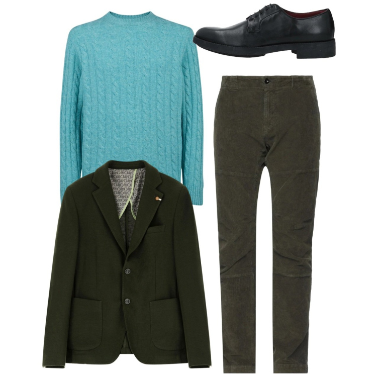 Outfit uomo - City mint. Stile Trendy per Tutti i giorni. Abbinamento con pantaloni, scarpe stringate, giacche, maglieria.