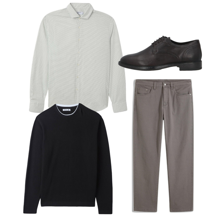 Outfit uomo - City. Stile Casual per Serata speciale. Abbinamento con pantaloni, scarpe stringate, maglieria, camicie.