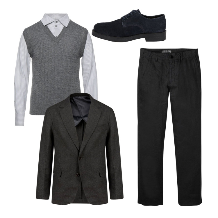 Outfit uomo - Black city. Stile Trendy per Serata speciale. Abbinamento con pantaloni, pullovers, giacche, scarpe stringate.