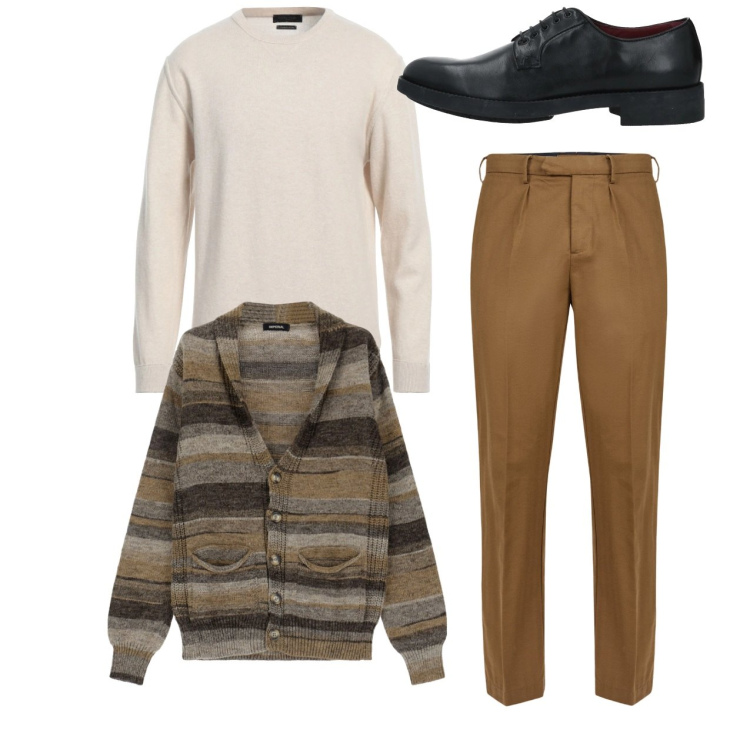 Outfit uomo - City melange. Stile Trendy per Tutti i giorni. Abbinamento con pullovers, scarpe stringate, cardigans, pantaloni.