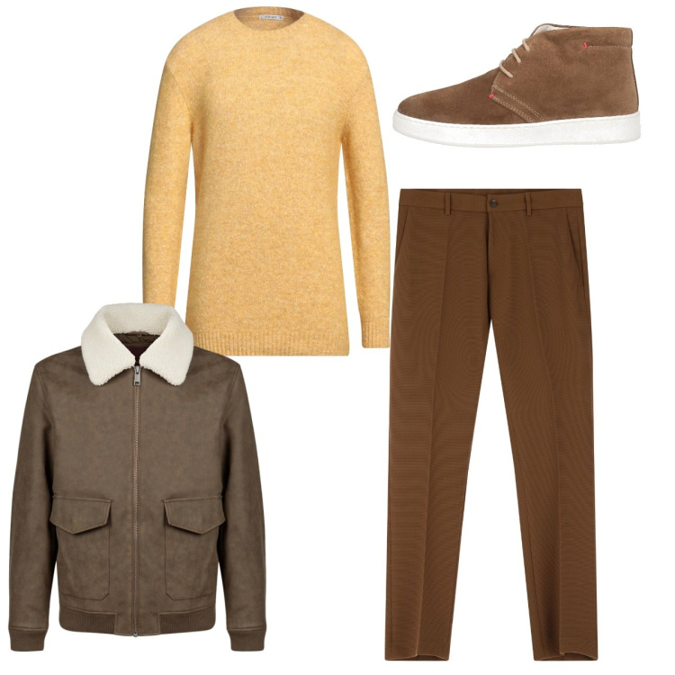 Outfit uomo - Giallo city. Stile Casual per Ufficio. Abbinamento con stivali e stivaletti, pullovers, pantaloni, giacche.