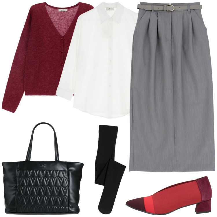 Outfit donna - La longuette grigia. Stile Casual chic per Tutti i giorni. Abbinamento con collant, décolleté, borse a mano, gonne lunghe, camicie, cardigans.