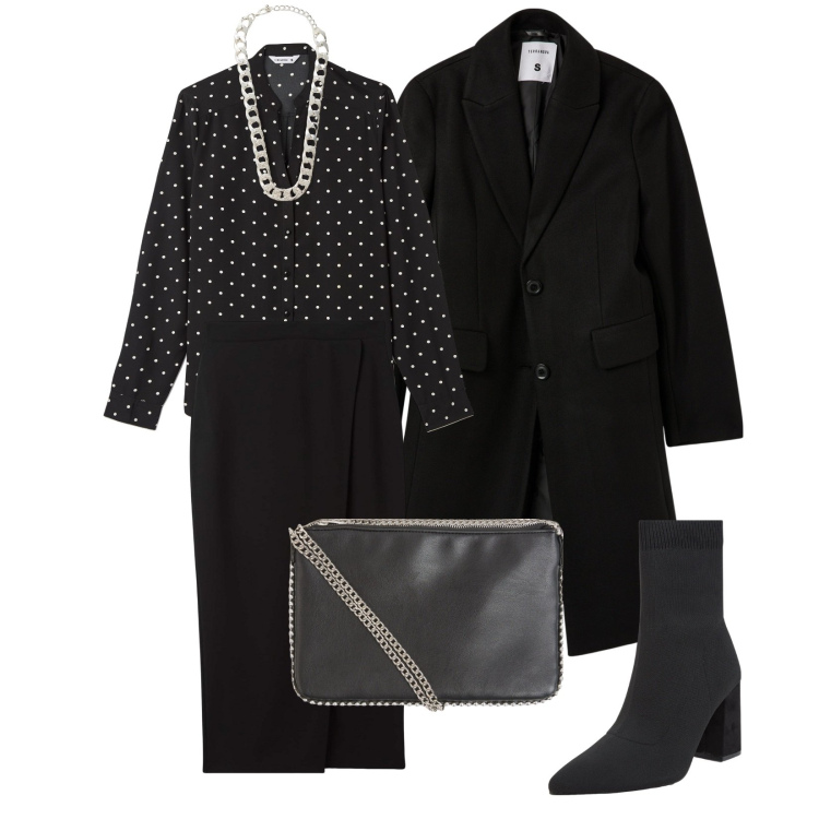 Outfit donna - Saldi Terranova. Stile Minimal per Serata fuori. Abbinamento con borse a tracolla, gonne longuette, camicie, stivaletti, collane, cappotti.