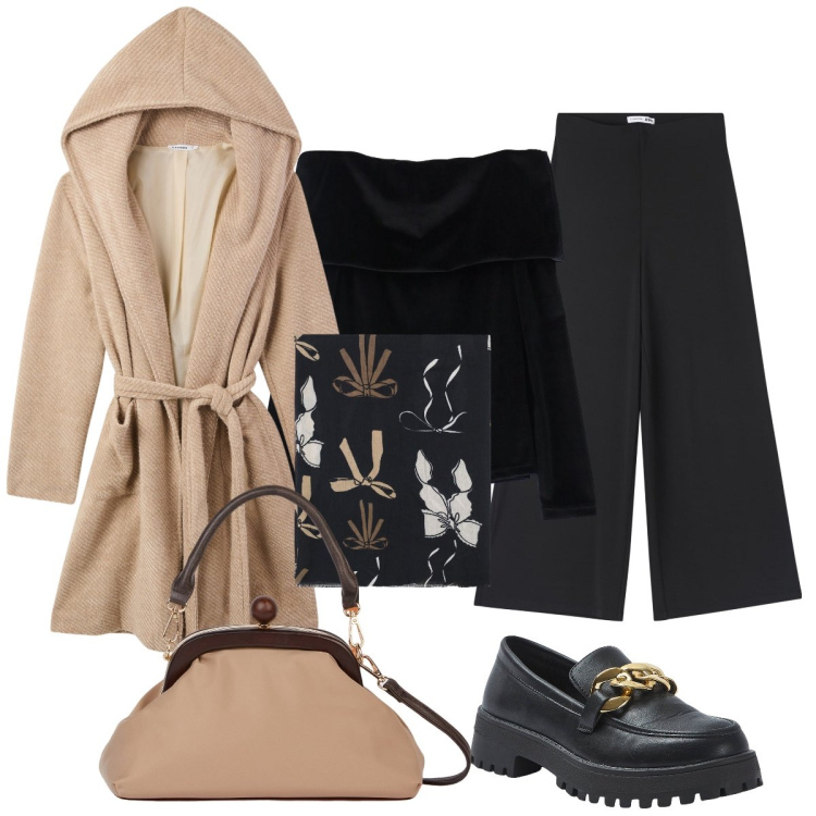 Outfit donna - Urban style. Stile Sporty chic per Tutti i giorni. Abbinamento con pantaloni culotte, mocassini, cappotti, sciarpe, maglieria, clutch.