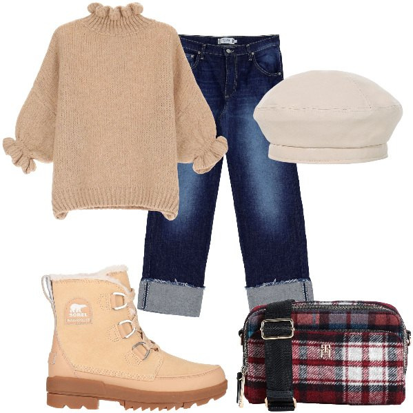 Outfit donna - Total look #2040469. Stile Basic per Tutti i giorni. Abbinamento con stivaletti, borse a tracolla, maglieria, jeans, cappelli e berretti.