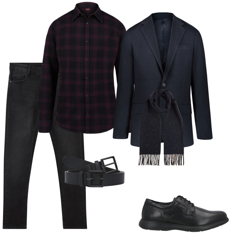 Outfit uomo - Il fascino del total black. Stile Casual per Tutti i giorni. Abbinamento con scarpe stringate, jeans skinny, cinture, camicie, giacche, sciarpe.