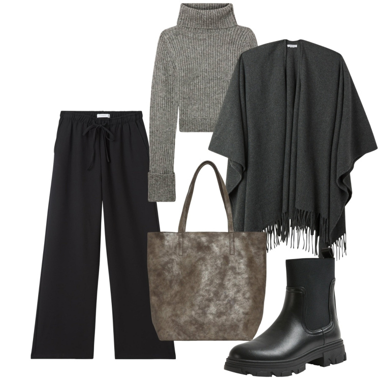 Outfit donna - Terranova in saldi. Stile Bon Ton per Tutti i giorni. Abbinamento con cappe, pantaloni, maglieria, stivaletti chelsea, borse tote.