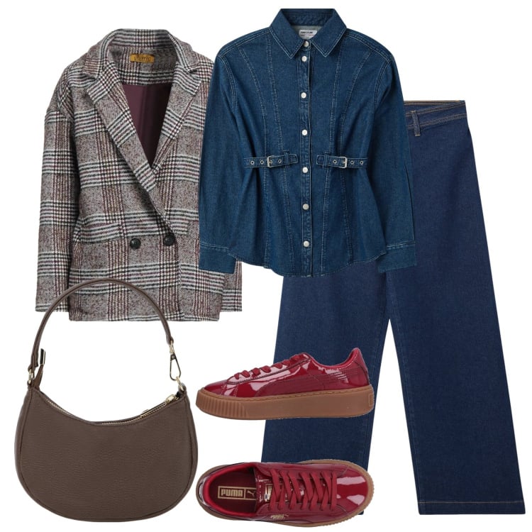 Outfit donna - Denim & jacket. Stile Urban per Tutti i giorni. Abbinamento con sneakers, blazer, jeans, camicie, borse a spalla.