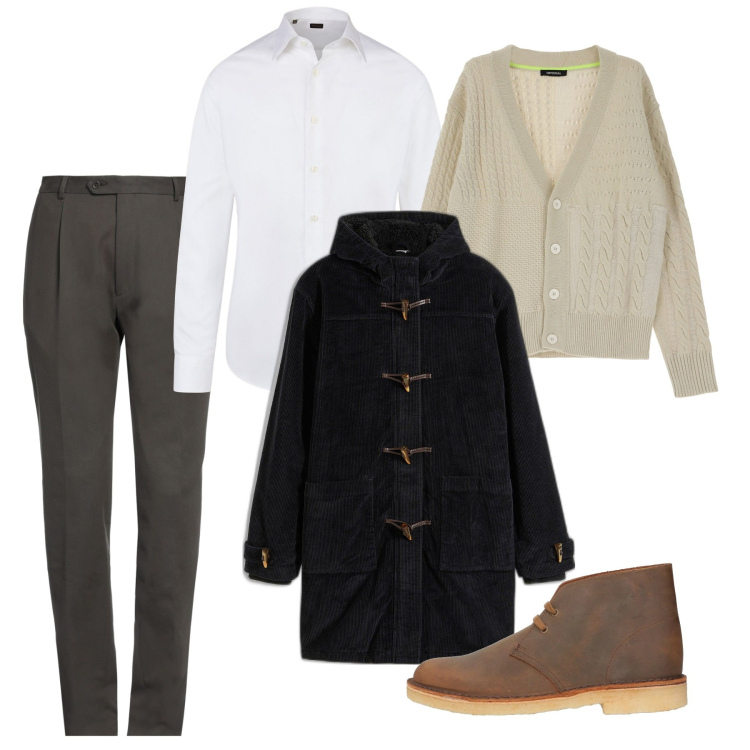 Outfit uomo - L\'eskimo. Stile Trendy per Tutti i giorni. Abbinamento con stivali e stivaletti, pantaloni, montgomery, cardigans, camicie.