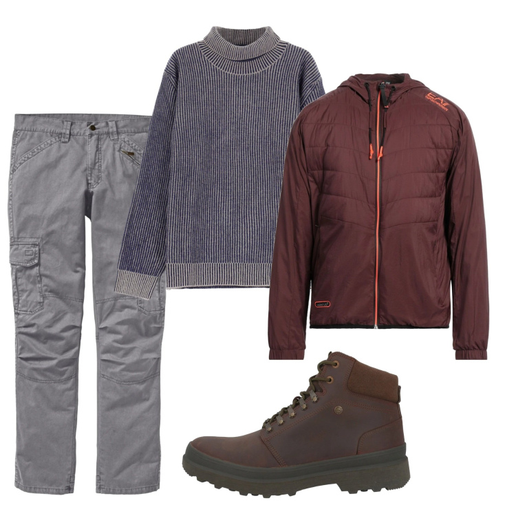Outfit uomo - Gennaio. Stile Casual per Tutti i giorni. Abbinamento con pantaloni cargo, giacche, stivali e stivaletti, maglieria.