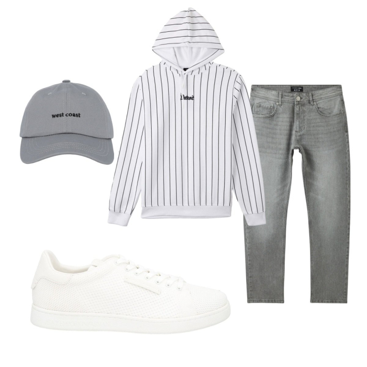 Outfit uomo - Total look #2040554. Stile Casual per Tutti i giorni. Abbinamento con sneakers, cappelli con visiera, felpe con cappuccio, jeans.