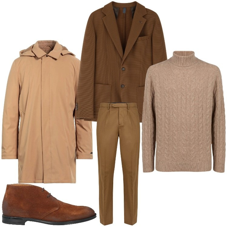 Outfit uomo - Mr. Brown. Stile Business/Elegante per Ufficio. Abbinamento con cappotti, stivali e stivaletti, giacche, maglieria, pantaloni.