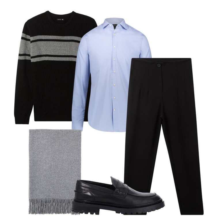 Outfit uomo - La maglia con strisce. Stile Business/Elegante per Serata speciale. Abbinamento con pantaloni chino, maglieria, scarpe stringate, sciarpe, camicie.