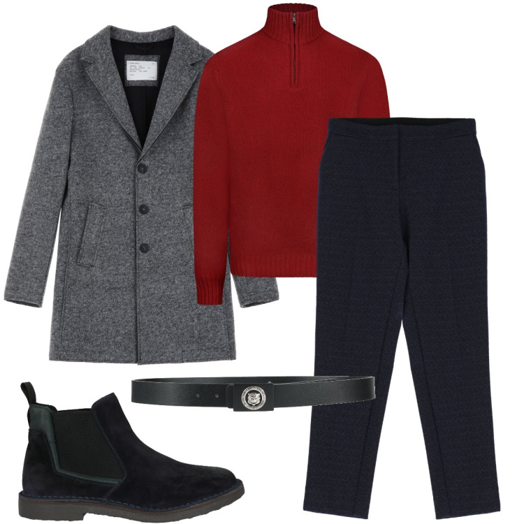 Outfit uomo - Il dolcevita rosso. Stile Business/Elegante per Ufficio. Abbinamento con cinture, stivali e stivaletti, pantaloni, cappotti, maglieria.