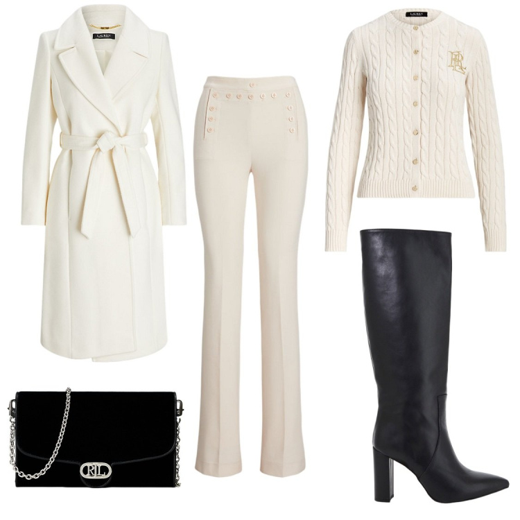 Outfit donna - Urban escape. Stile Casual chic per Serata fuori. Abbinamento con stivali, cardigans, borse a tracolla, cappotti, pantaloni.