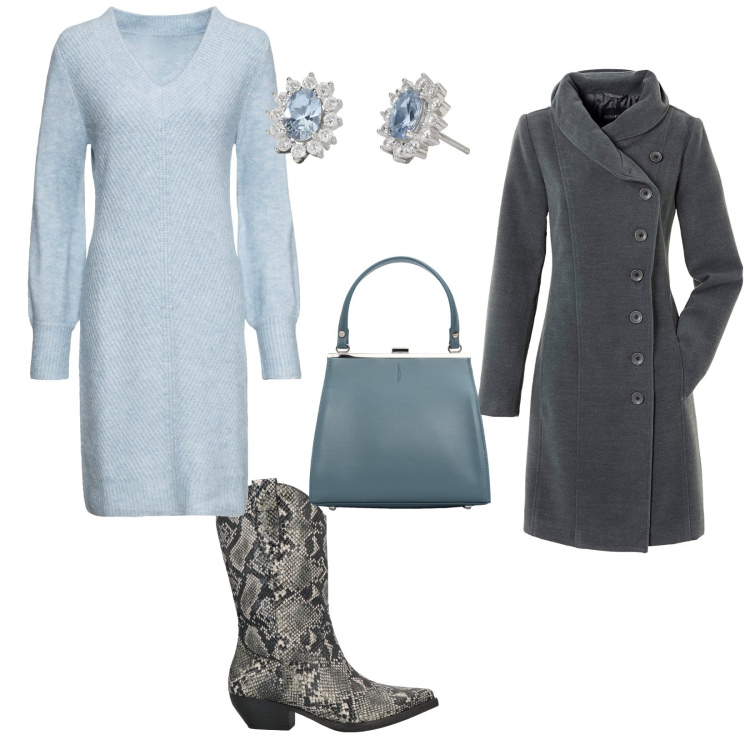 Outfit donna - Lo stivale diverso. per Tutti i giorni. Abbinamento con vestiti, cappotti, stivaletti texani, orecchini, clutch.